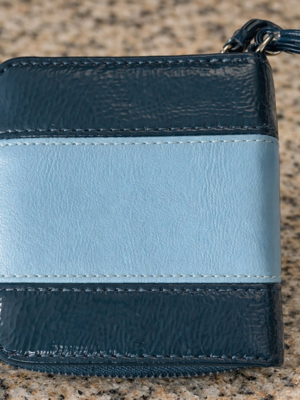 Blue Patent Leather Zip Coin Purse Wristlet Mini Wallet Colorblock Compact Pouch